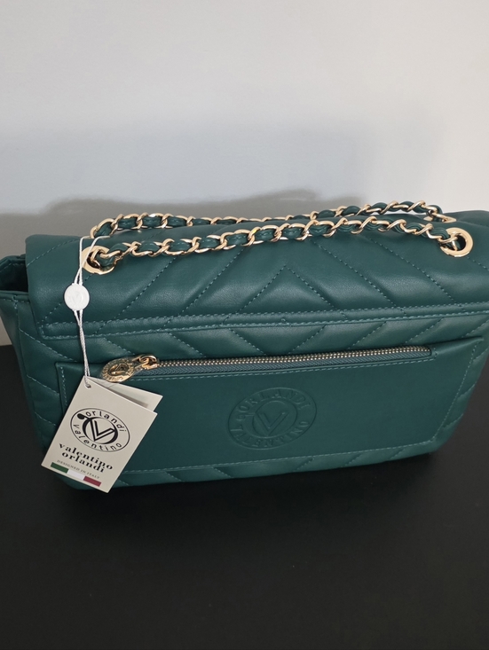 Valentino Orlandi Quilted Teal Shoulder Bag with Gold Chain